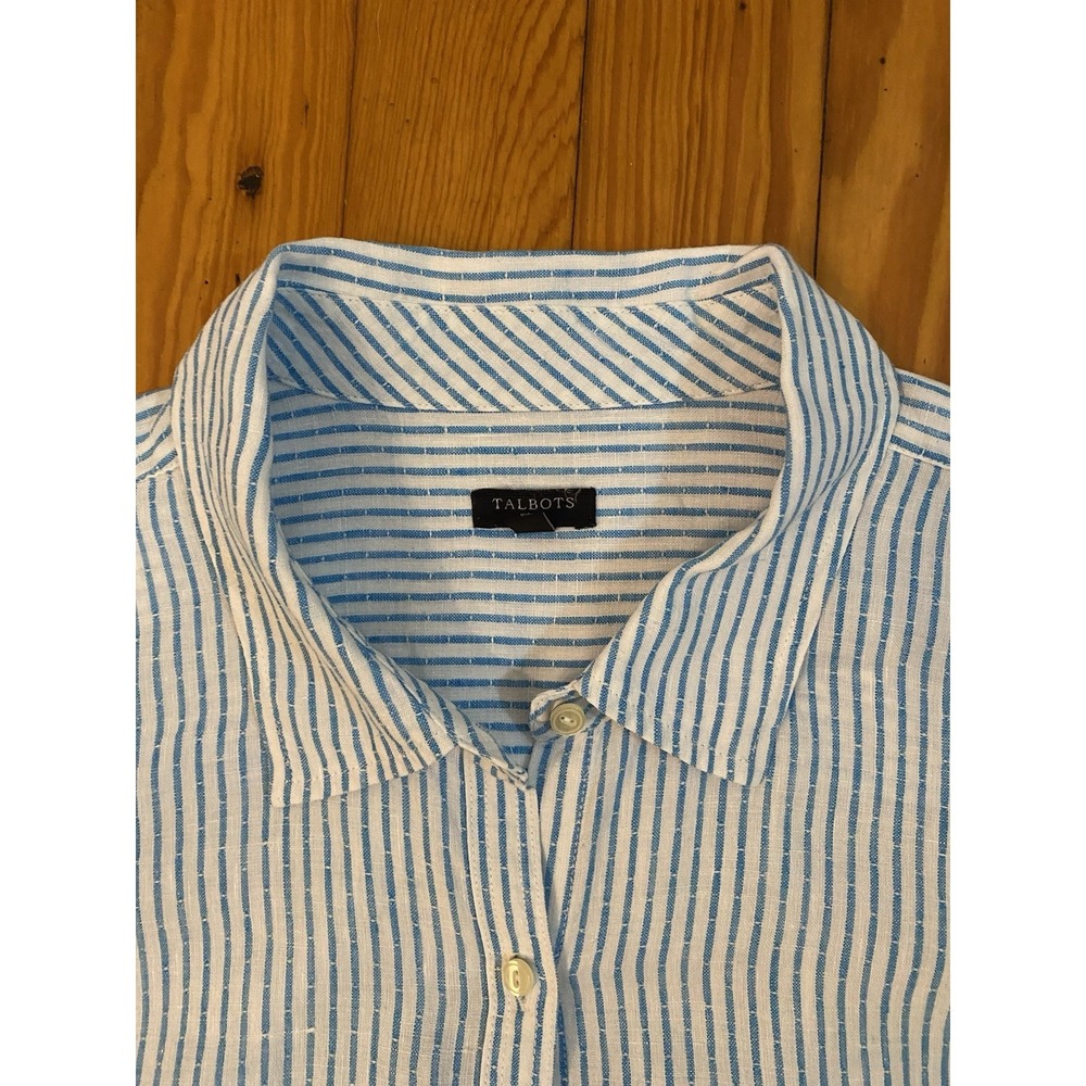 Talbots Shirt Sz 2XL Blue White Striped LONG Sleeve Button Up Career Office Work - Picture 4 of 8
